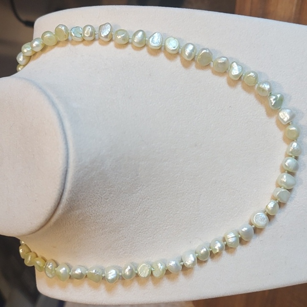 Light Green 6mm Flat-Sided Potato Cultured Freshwater Pearl Necklace 17"